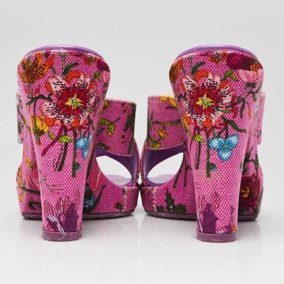 Gucci Purple Floral Canvas Open Toe Slide Heeled Sandals Size 3.5/34 - Picture 4 of 5